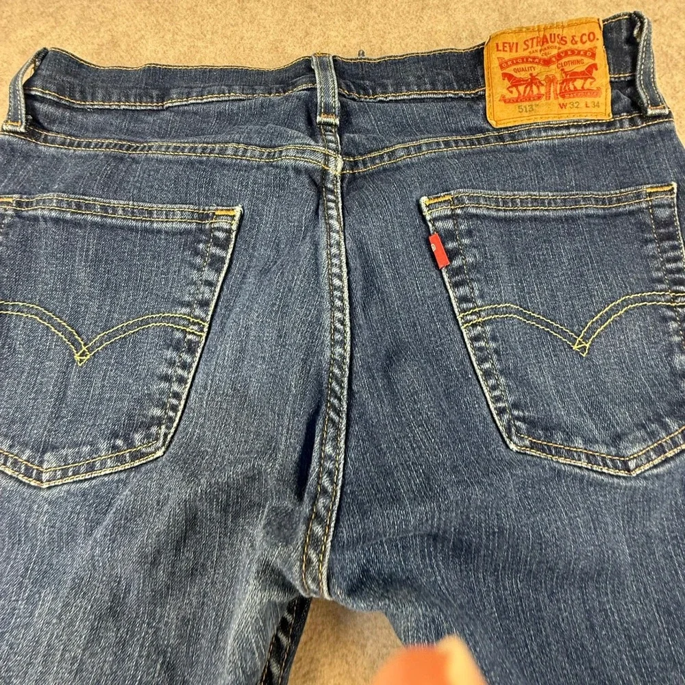Levi 513 Slim Straight Jeans Mens 32x34 Blue Dark Wash Denim 08513-0183